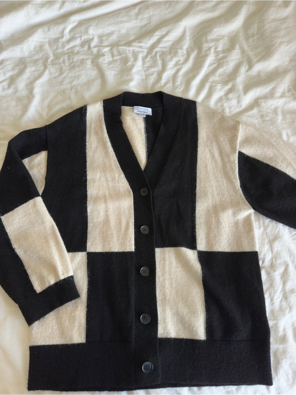 & Other Stories - Black & Cream Wool Alpaca Blend Button Cardigan Sweater - S